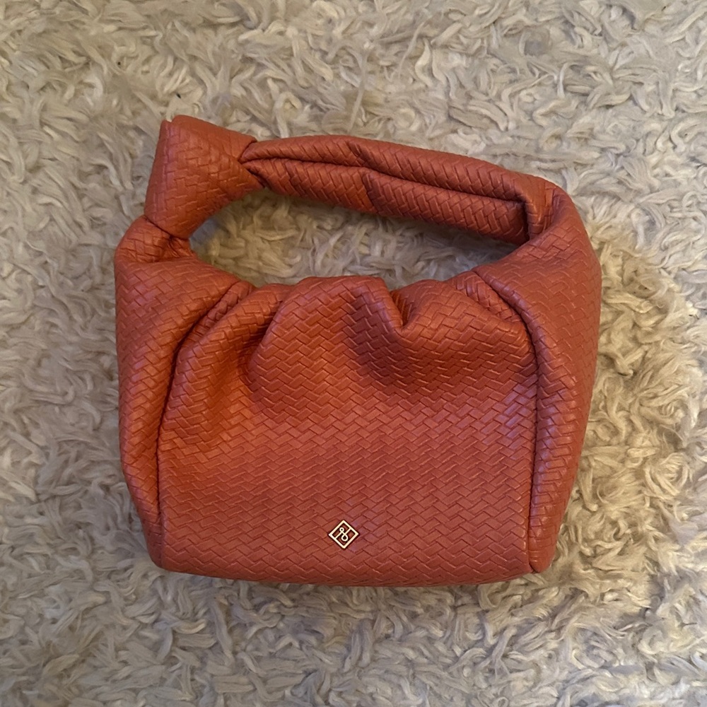 Woven Peachy Pink Faux Leather Handbag